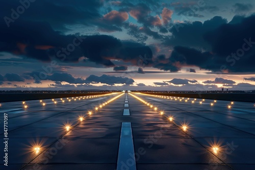 Airport runway lights at dusk