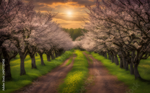 Orchards in full bloom in the Annapolis Valley, Nova Scotia photo