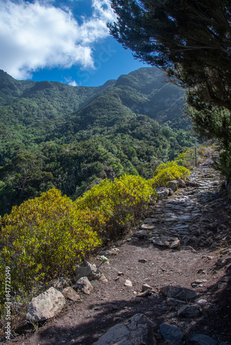 Hiking trail with a beautiful view in the Anaga Mountains on Tenerife