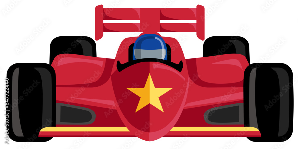 Naklejka premium Red Racing Car with a Gold Star at the front in a simple flat design vector illustration