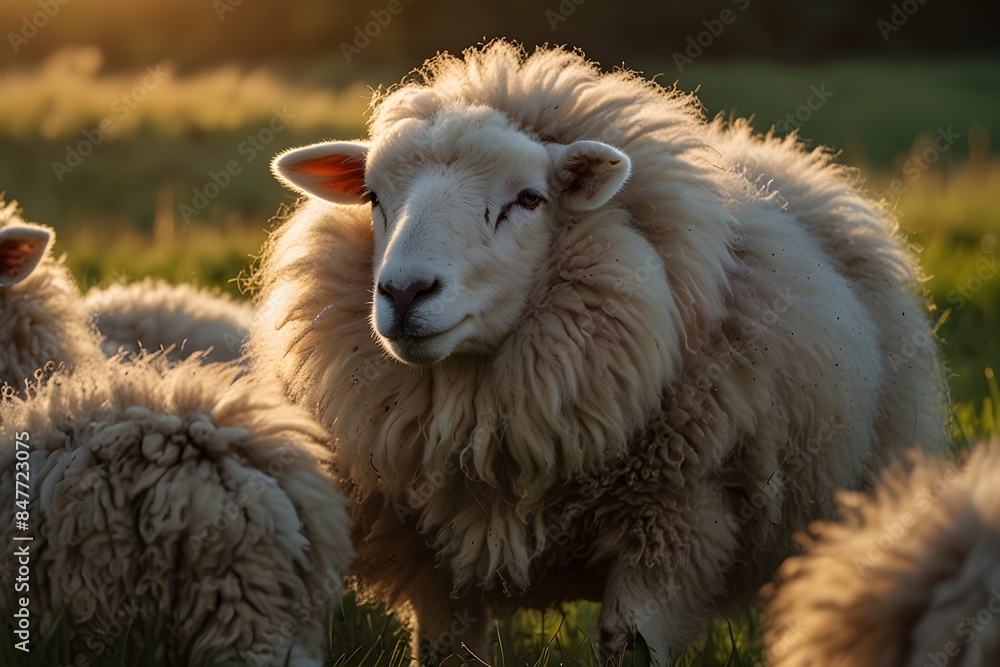 sheeps in a field at the sun rise , ai generated sheeps in a field at the sun rise , ai generated