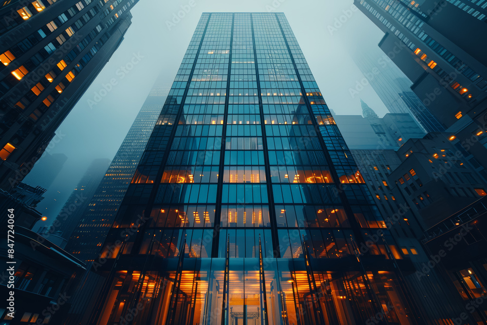 custom made wallpaper toronto digitalA sleek glass building in the financial district. Concept of business hubs and economic activity. Generative Ai.