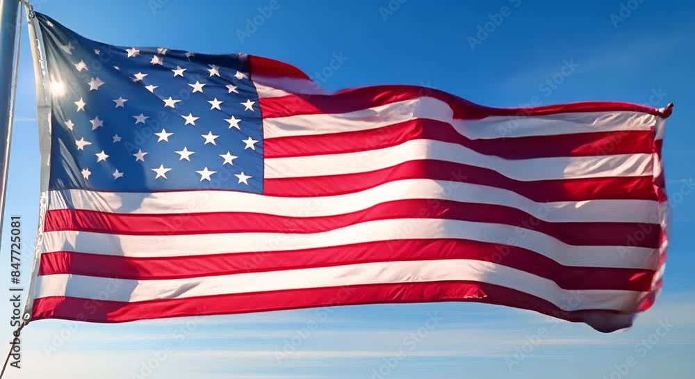 American Flag Waving in the Wind. American Independence Day