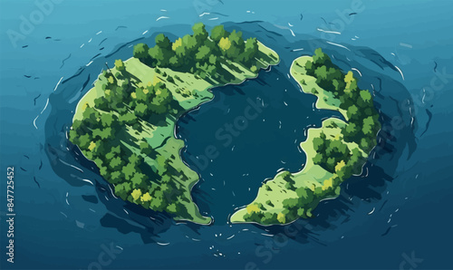 top view aerial shot of lake vector flat isolated illustration