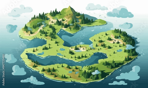 top view aerial shot of lake vector flat isolated illustration