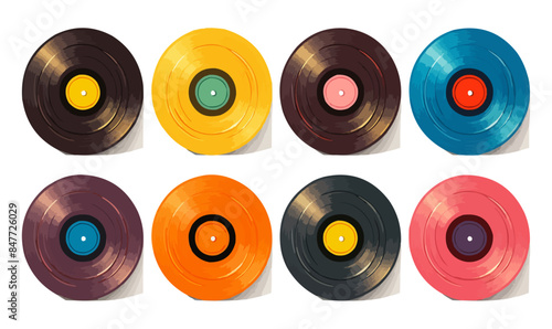 various color vinyl records set vector flat isolated vector style illustration
