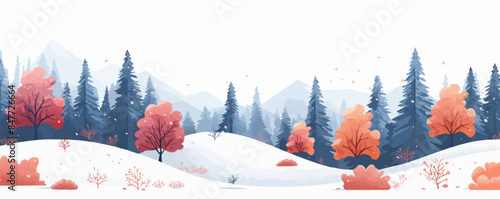 Background with trees spruces and bushes Vector flat minimalistic isolated illustration