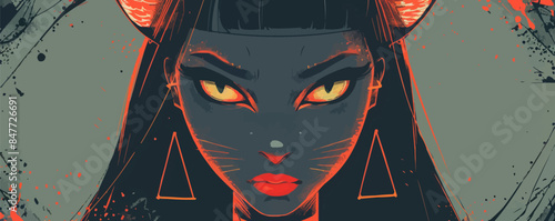 Bastet, half woman half cat goddess, ai based. vector simple illustration