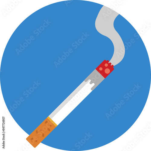 A straightforward image of a burning cigarette, often used in signage to denote smoking areas or caution against smoking. photo