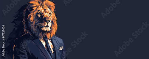Business portrait of a lion man in a business suit on a dark background. vector simple illustration