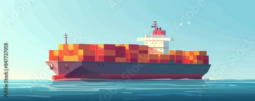 Cargo ship with containers cartoon Vector flat minimalistic isolated illustration