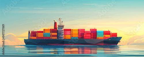 Cargo ship with containers cartoon Vector flat minimalistic isolated illustration