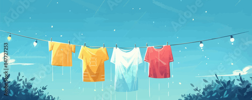 Clean clothes hanging out on washing Vector flat minimalistic isolated illustration