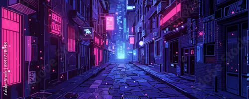 Dark alleys of the metropolis, filled with cyber surveillance and inhabited by strange creatures and bots. Vector flat minimalistic isolated illustration.