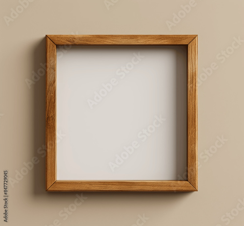 3D Rendered Mockup of Empty Wooden Frame on Beige Wall Interior Design Presentation