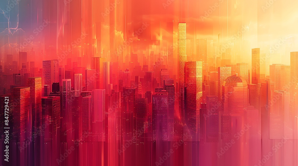 Abstract skyline featuring rectangles of various heights, bright and vibrant colors, hd quality, digital illustration, high contrast, geometric precision, modern design, artistic composition, dynamic. Abstract skyline featuring rectangles of various heights, bright and vibrant colors, hd quality, digital illustration, high contrast, geometric precision, modern design, artistic composition, dynamic.