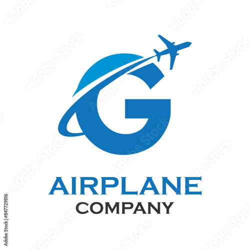 Letter g with airplane logo template illustration. suitable for transportation, brand, travel, agency, web, label, network, marketing etc