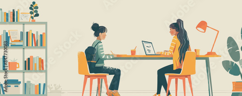 girl being taught to study Vector flat minimalistic isolated illustration