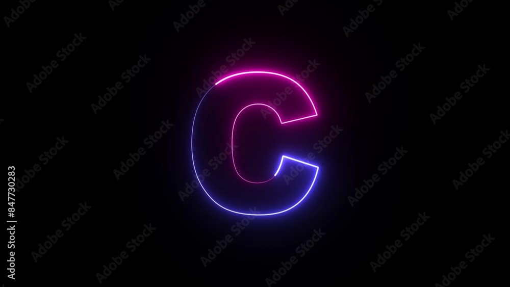 Animated neon letter C. Two-color looping trendy glowing neon alphabet letter C. Educational concept with neon letter Animated neon letter C. Two-color looping trendy glowing neon alphabet letter C. Educational concept with neon letter