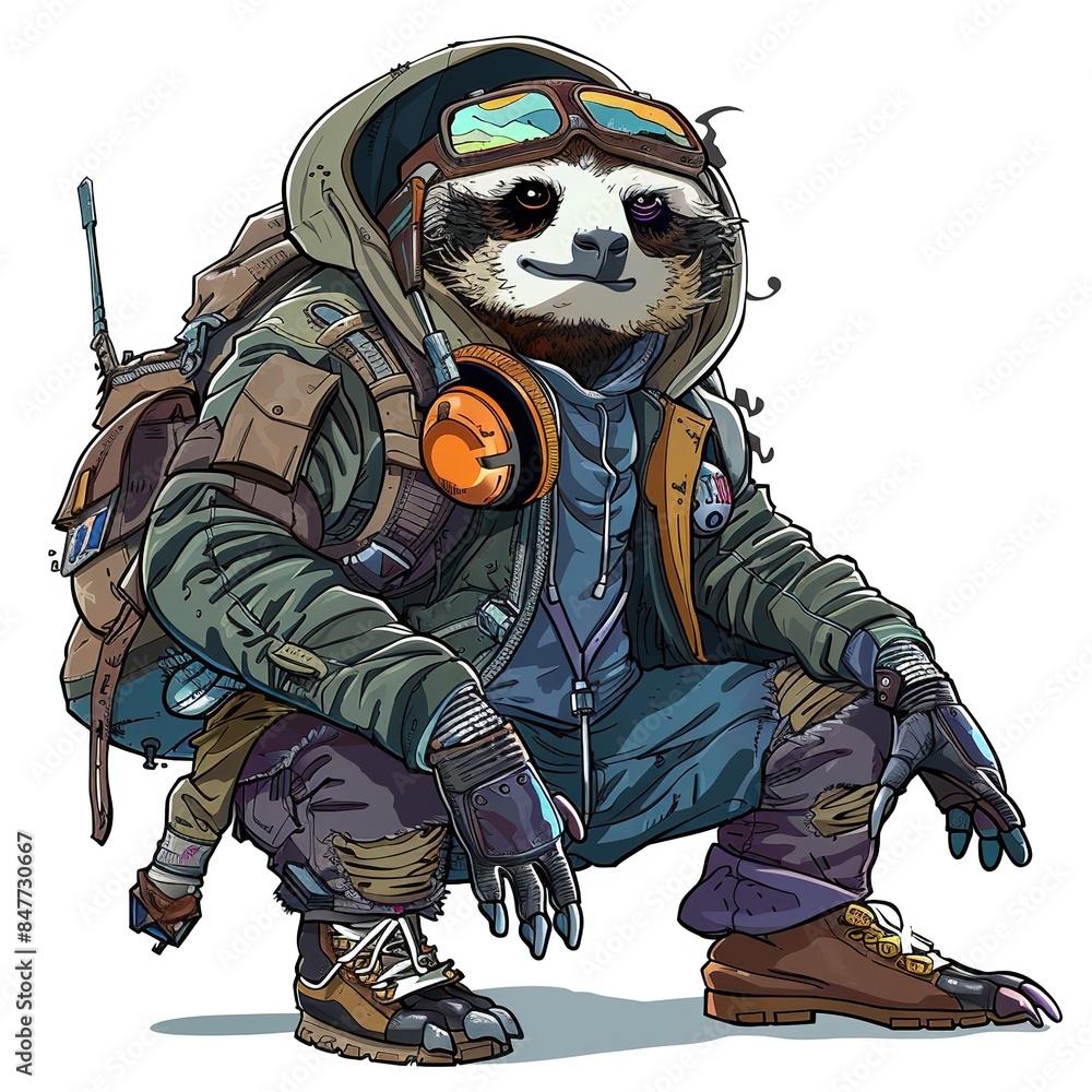 Fototapeta premium Sloth cyberpunk fashion
