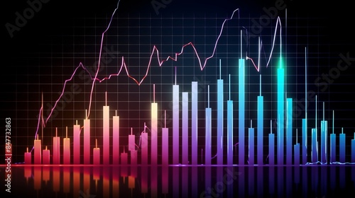 Innovative Financial Data Charts with Colorful Digital Patterns and Market Trends