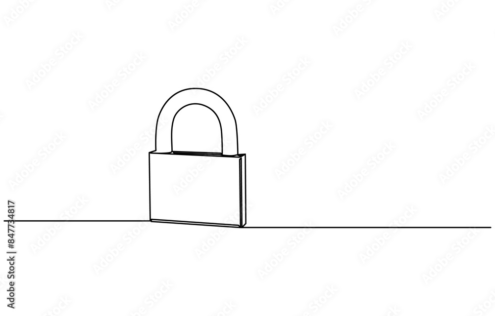 Fototapeta premium Padlock in one continuous line drawing. Isolated on white background vector illustration. Pro vector, system protection - minimal line web icon. simple vector illustration. concept for infographic,