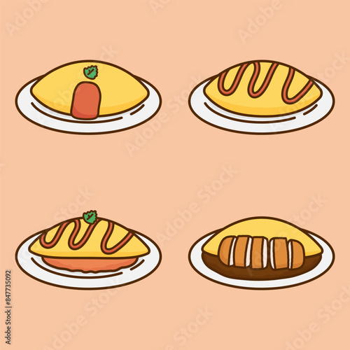 set of japanese omelette rice