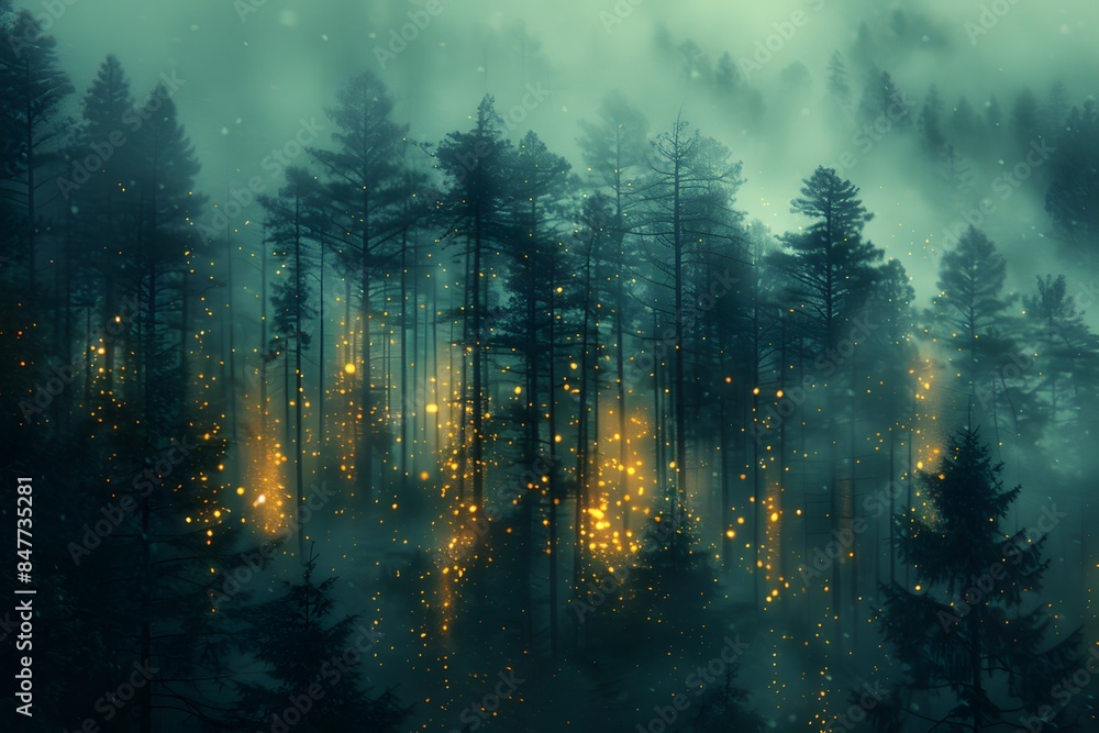 Enchanted Forest with Glowing Fireflies in Misty Twilight Nature's Serene Magic Enchanted Forest with Glowing Fireflies in Misty Twilight Nature's Serene Magic
