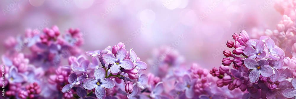 Lilac flowers border, purple and pink flowers, large banner size, with empty copy space Lilac flowers border, purple and pink flowers, large banner size, with empty copy space