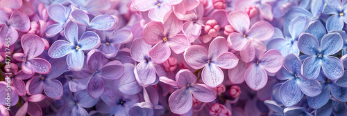 Lilac flowers border, purple and pink flowers, large banner size, with empty copy space