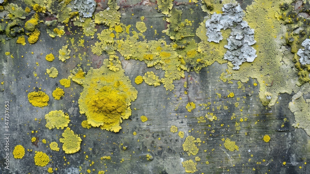 Mossy yellow patch on gray concrete Textured cement stone Aged and grimy exterior wall Abstract natural backdrop Mossy yellow patch on gray concrete Textured cement stone Aged and grimy exterior wall Abstract natural backdrop