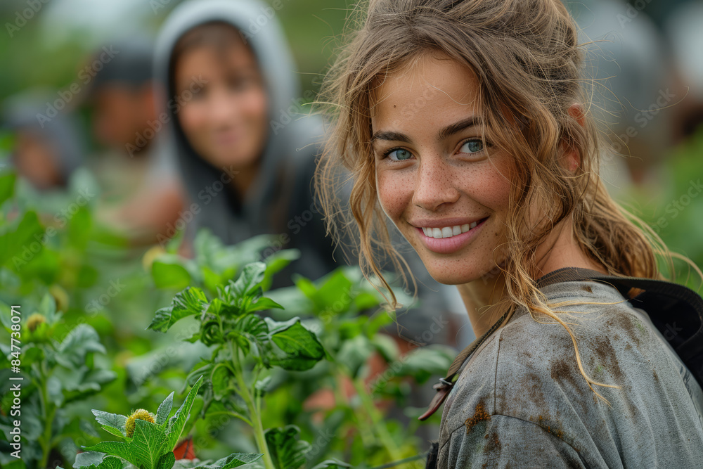 A group of friends volunteering at a community garden, giving back to society. Concept of social responsibility and activism. Generative Ai. A group of friends volunteering at a community garden, giving back to society. Concept of social responsibility and activism. Generative Ai.