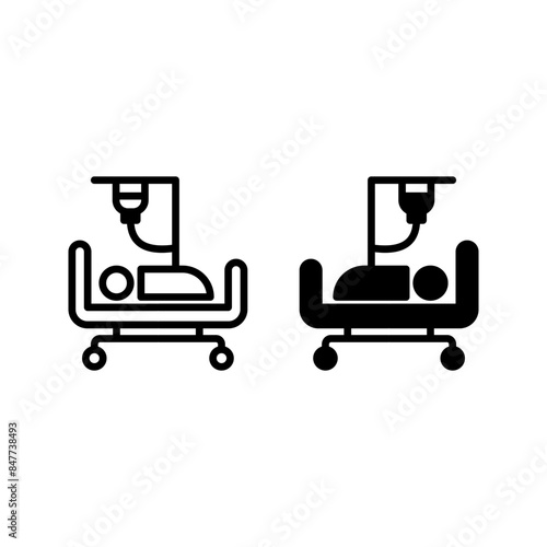 Hospital icon, black isolated icon with medical cross and person in bed symbols color editable