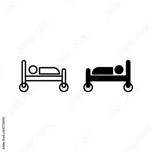 Hospital icon, black isolated icon with medical cross and person in bed symbols color editable