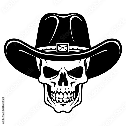 skeleton head wearing cowboy hat silhouette, skeleton head wearing cowboy hat icon vector illustration