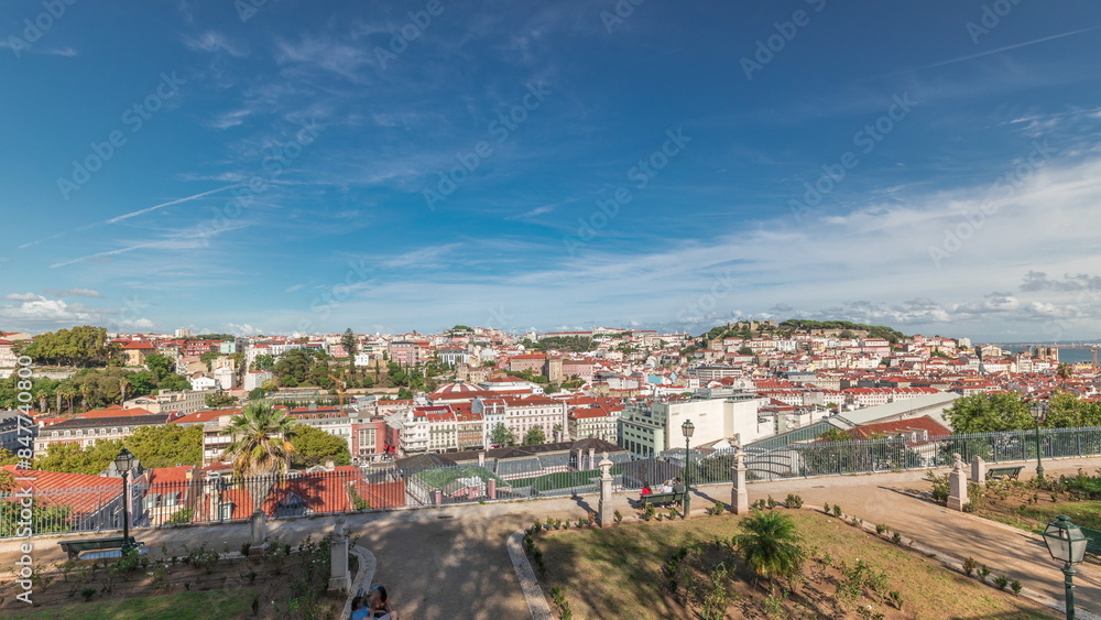 Obraz premium Panorama showing aerial view over the center of Lisbon timelapse from Miradouro de Sao Pedro de Alcantara