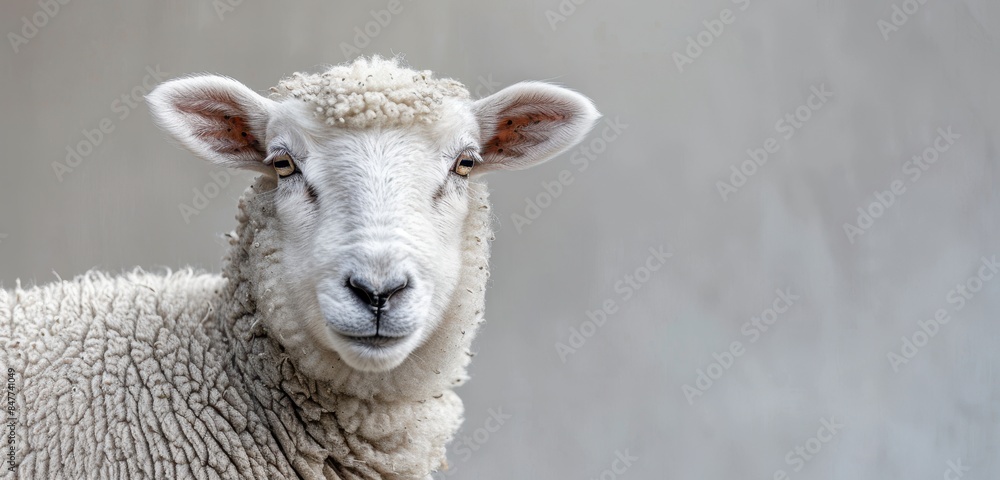 A white lamb sitting against a grey textured background, creating a serene and minimalistic composition. Suitable for modern designs, farm themes, and creative visuals. A white lamb sitting against a grey textured background, creating a serene and minimalistic composition. Suitable for modern designs, farm themes, and creative visuals.