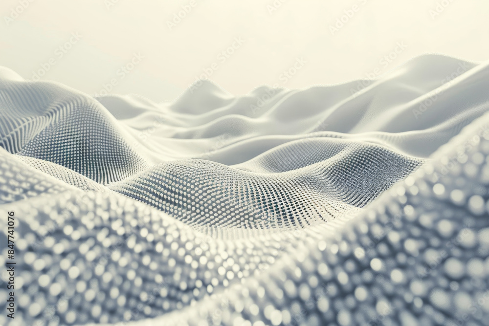 A mesmerizing landscape of rolling white fabric waves, illuminated by gentle light, creating a serene and ethereal atmosphere. A mesmerizing landscape of rolling white fabric waves, illuminated by gentle light, creating a serene and ethereal atmosphere.