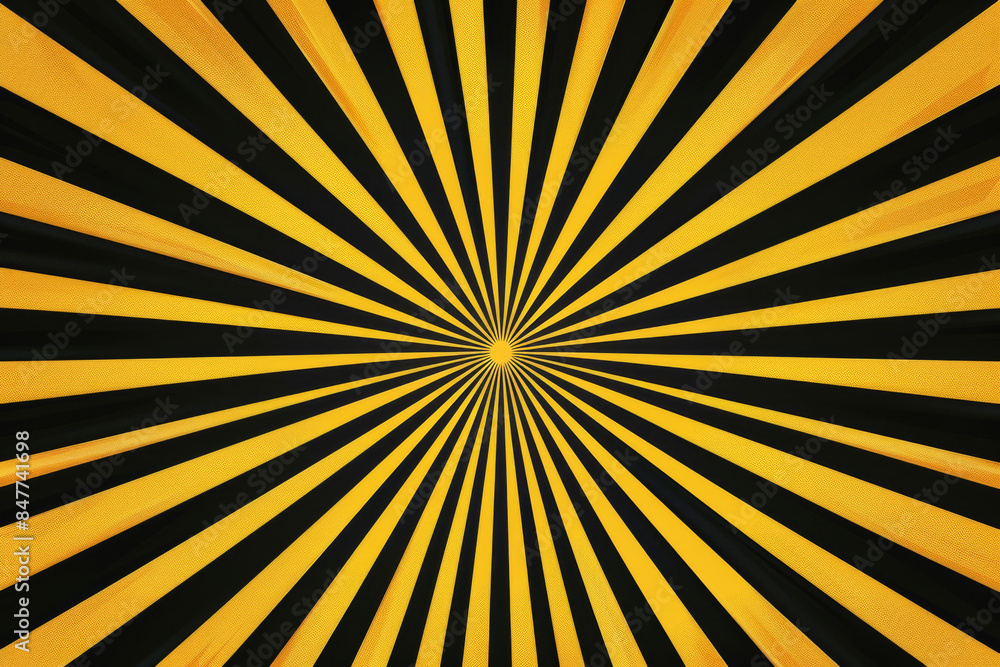 Obraz premium Hypnotic radial pattern featuring alternating yellow and black rays converging at a central point, creating a dramatic visual illusion.