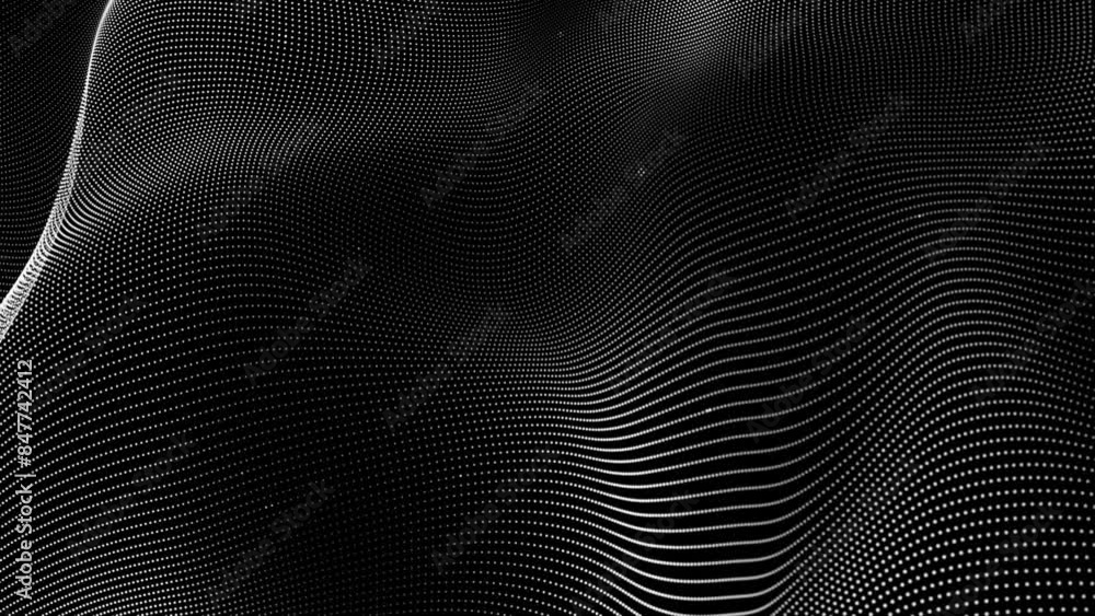 Abstract white particles dot-wave background. Abstract wavy dot and falling particle on black background. Technology grunge halftone particle background. Animation cyber or technology background. Abstract white particles dot-wave background. Abstract wavy dot and falling particle on black background. Technology grunge halftone particle background. Animation cyber or technology background.