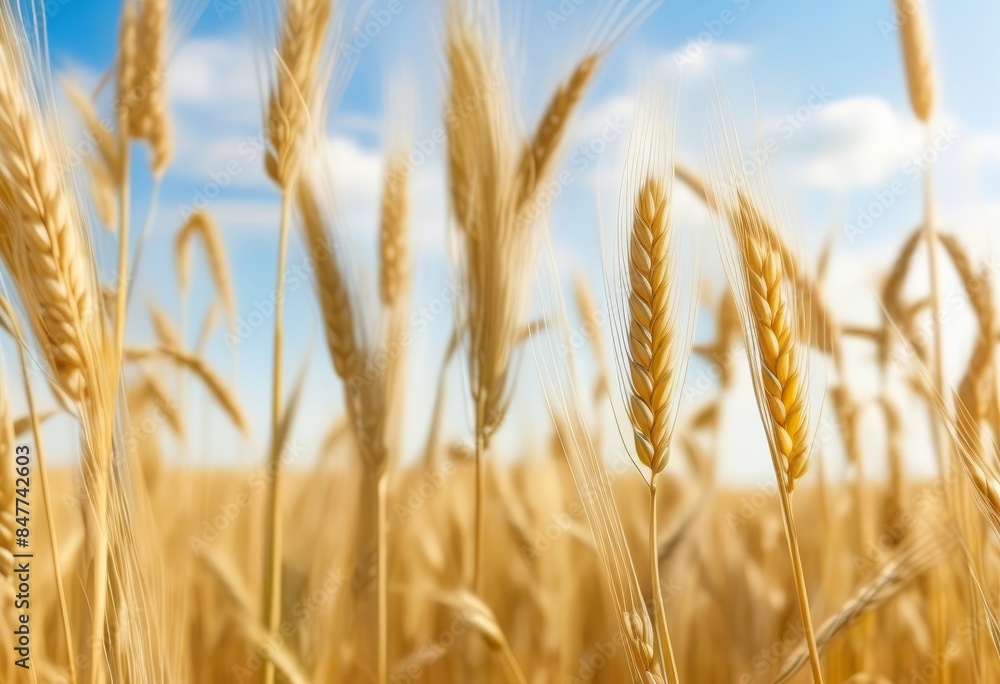 A golden field of ripe barley with a clear blue sky above A golden field of ripe barley with a clear blue sky above