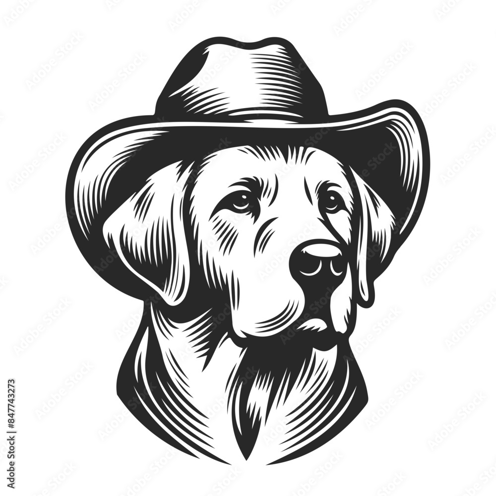 Cowboy Labrador Retriever dog with Hat Illustration Cowboy Labrador Retriever dog with Hat Illustration