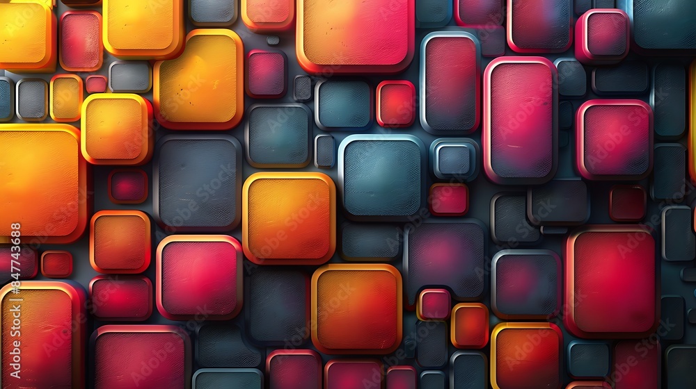 Fototapeta premium Retro-inspired rectangles with rounded corners, bright and vibrant colors, hd quality, digital illustration, high contrast, geometric precision, modern design, artistic composition, dynamic and lively