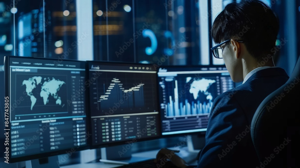 Analyst Working on Financial Data at Night Analyst Working on Financial Data at Night
