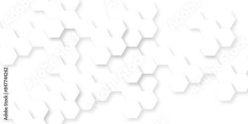 Hexagon background technology texture. Abstract hexagonal mesh cell Surface polygon pattern with glowing hexagon paper texture and futuristic business. Abstract honeycomb mosaic white background.