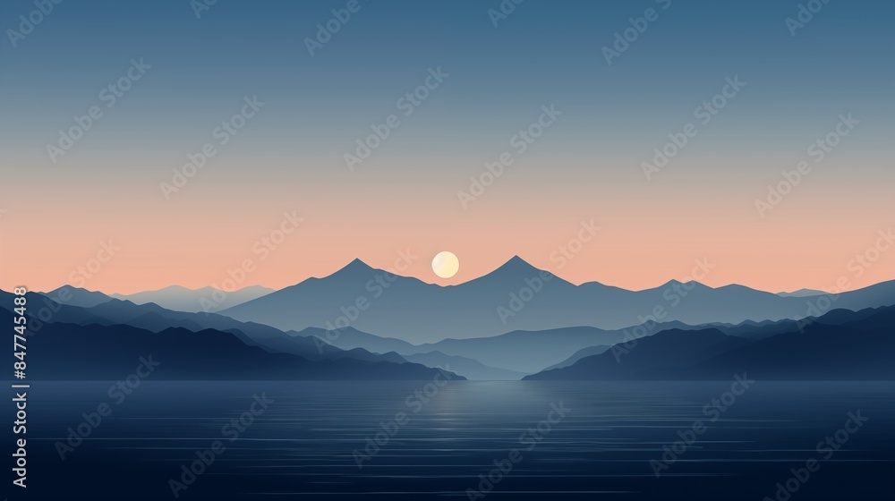 Serene Mountain Landscape with Gradient Sky and Sunset Serene Mountain Landscape with Gradient Sky and Sunset