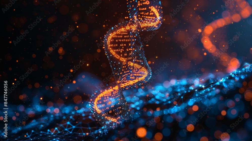 A conceptual image of a DNA helix intertwined with a binary code, representing the intersection of biotechnology and computer science in bioinformatics. A conceptual image of a DNA helix intertwined with a binary code, representing the intersection of biotechnology and computer science in bioinformatics.