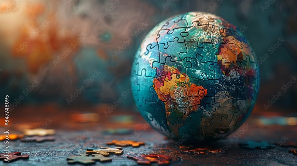 A conceptual image of a globe covered in puzzle pieces, each representing a different country, symbolizing the complex and interconnected nature of globalization. A conceptual image of a globe covered in puzzle pieces, each representing a different country, symbolizing the complex and interconnected nature of globalization.
