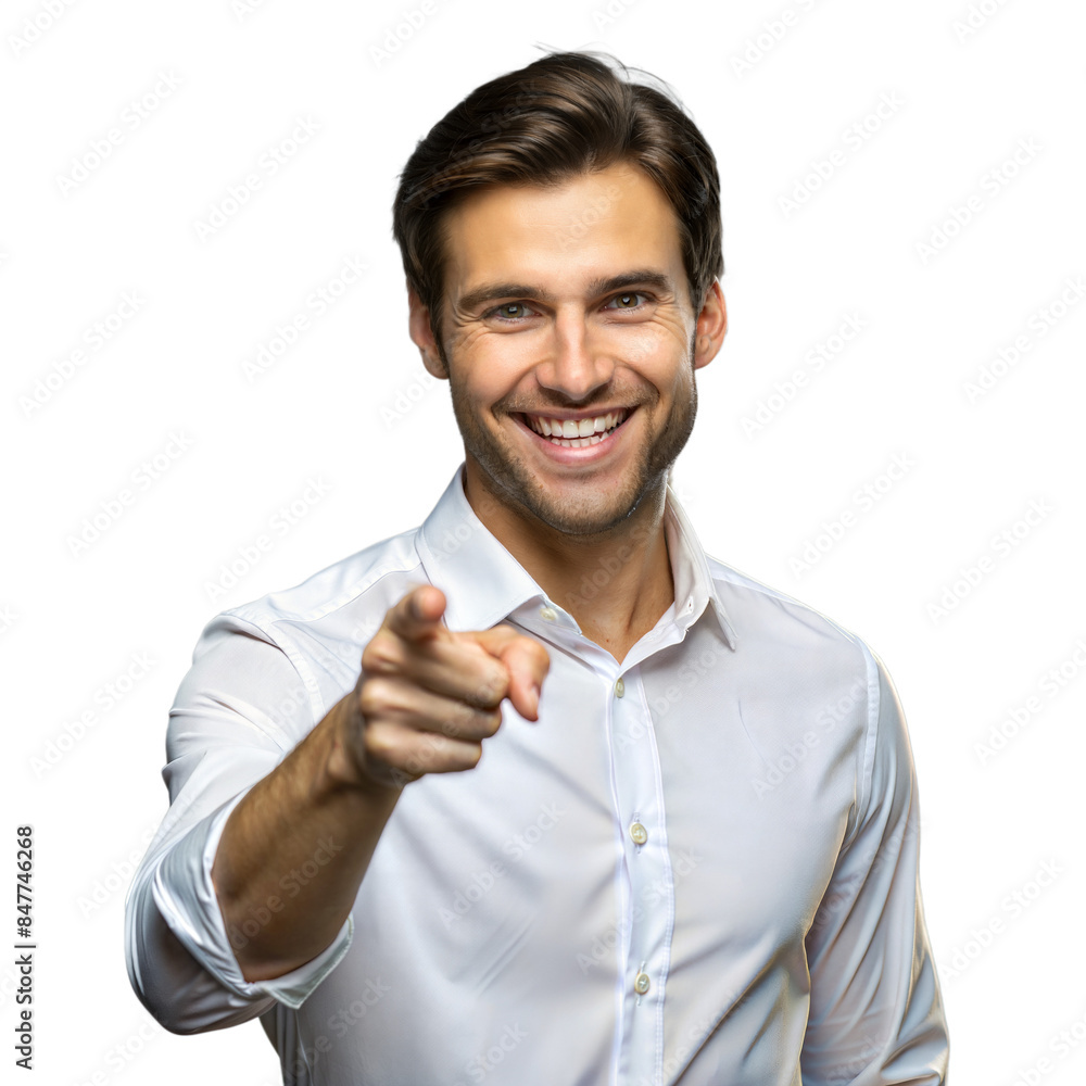 Smiling man pointing finger isolated on transparent background Smiling man pointing finger isolated on transparent background