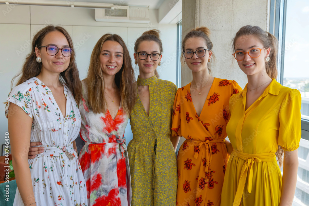 Group of diverse looking business women in an modern office. Stylish happy office staff. Feminism concept. Businesswomen team in office Group of diverse looking business women in an modern office. Stylish happy office staff. Feminism concept. Businesswomen team in office